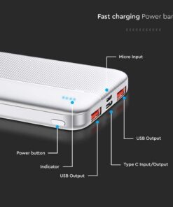Power Bank 10000mAh και 2 Θύρες Type-C/Micro USB και 2 Θύρες USB Λευκό V-TAC – 7832