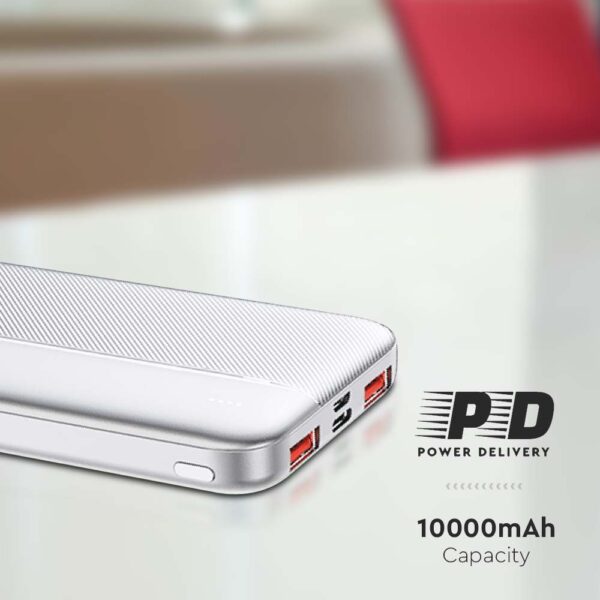 Power Bank 10000mAh και 2 Θύρες Type-C/Micro USB και 2 Θύρες USB Λευκό V-TAC – 7832