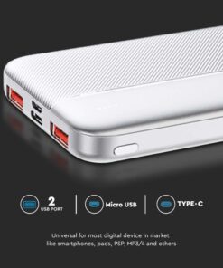 Power Bank 10000mAh και 2 Θύρες Type-C/Micro USB και 2 Θύρες USB Λευκό V-TAC – 7832
