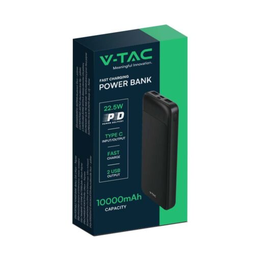 Power Bank με Fast Charging 10000mAh Μαύρο V-TAC με 2 USB – 7833