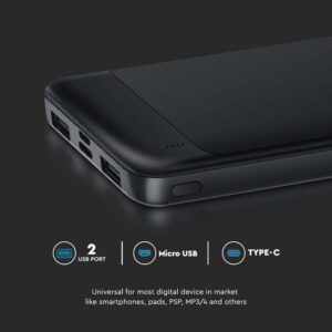 Power Bank με Fast Charging 10000mAh Μαύρο V-TAC με 2 USB – 7833
