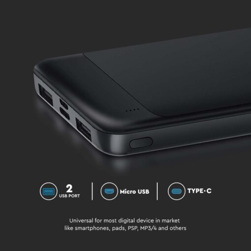 Power Bank με Fast Charging 10000mAh Μαύρο V-TAC με 2 USB – 7833