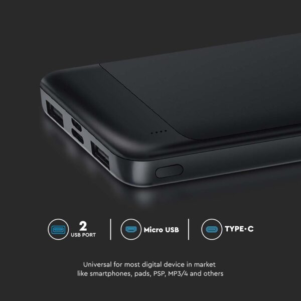Power Bank με Fast Charging 10000mAh Μαύρο V-TAC με 2 USB – 7833