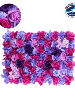 GloboStar® 78332 Artificial – Συνθετικό Τεχνητό Διακοσμητικό Πάνελ Λουλουδιών – Κάθετος Κήπος Τριαντάφυλλο – Ορτανσία – Βιολέτα – Φουξια – Μωβ – Γαλάζιο Μ60 x Υ40 x Π7cm