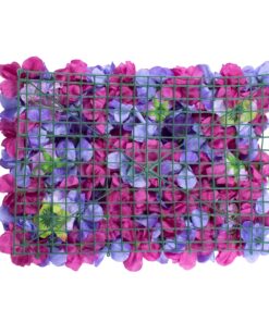 GloboStar® 78332 Artificial – Συνθετικό Τεχνητό Διακοσμητικό Πάνελ Λουλουδιών – Κάθετος Κήπος Τριαντάφυλλο – Ορτανσία – Βιολέτα – Φουξια – Μωβ – Γαλάζιο Μ60 x Υ40 x Π7cm