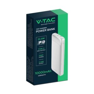 Power Bank με Fast Charging 10000mAh Λευκό V-TAC με 2 USB – 7834