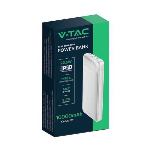 Power Bank με Fast Charging 10000mAh Λευκό V-TAC με 2 USB – 7834