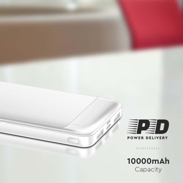 Power Bank με Fast Charging 10000mAh Λευκό V-TAC με 2 USB – 7834