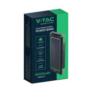 Ηλιακό Power Bank 10000mAh και 2 Θύρες Type-C/Micro USB  Μαύρο V-TAC – 7835