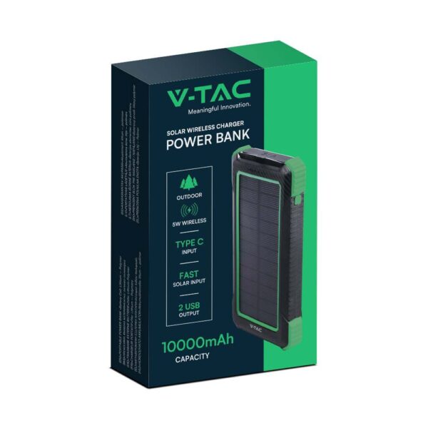 Ηλιακό Power Bank 10000mAh και 2 Θύρες Type-C/Micro USB  Μαύρο V-TAC – 7835