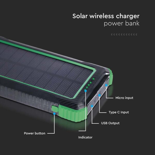 Ηλιακό Power Bank 10000mAh και 2 Θύρες Type-C/Micro USB  Μαύρο V-TAC – 7835