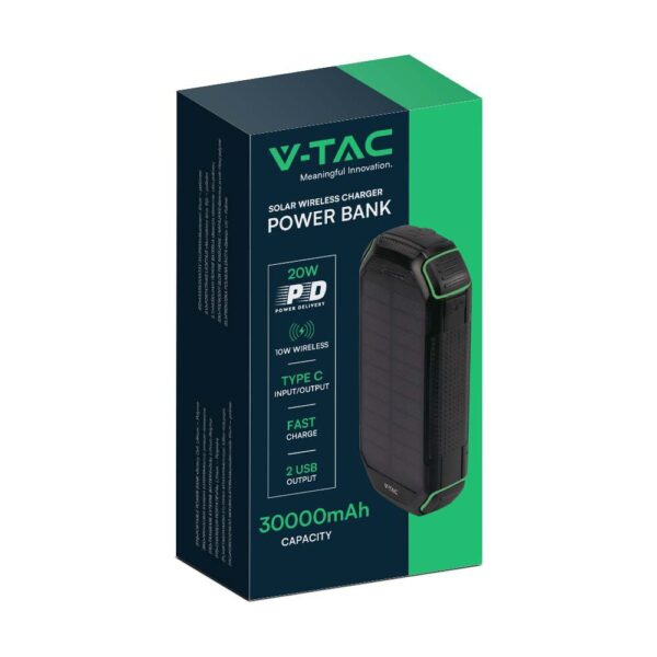 Ηλιακό Power Bank με Ασύρματη Φόρτιση 30000mAh  Μαύρο V-TAC – 7836