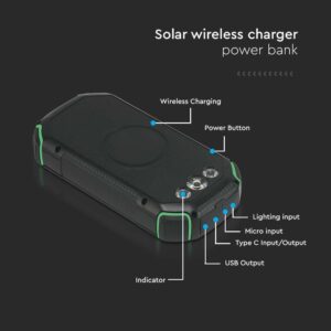 Ηλιακό Power Bank με Ασύρματη Φόρτιση 30000mAh  Μαύρο V-TAC – 7836