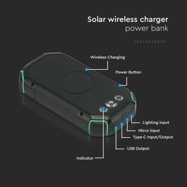 Ηλιακό Power Bank με Ασύρματη Φόρτιση 30000mAh  Μαύρο V-TAC – 7836