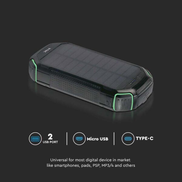 Ηλιακό Power Bank με Ασύρματη Φόρτιση 30000mAh  Μαύρο V-TAC – 7836