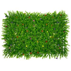 GloboStar® 78408 Συνθετικό Πάνελ Φυλλωσιάς – Κάθετος Κήπος Καυκάσιο Πυξάρι Πολύχρωμα Λουλούδια Μ60 x Υ40 x Π8cm