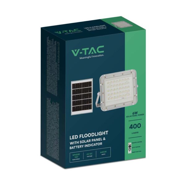 LED Ηλιακός Προβολέας 10W με Τηλεχειριστήριο V-TAC Λευκός IP65 800lm Ψυχρό Λευκό 6400K – 7841
