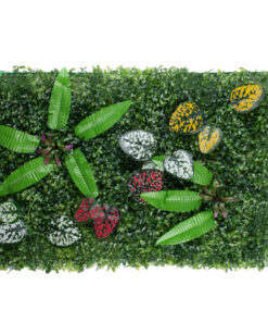 GloboStar® 78429 Artificial – Συνθετικό Τεχνητό Διακοσμητικό Πάνελ Φυλλωσιάς – Κάθετος Κήπος Πυξάρι – Φτέρη – Πόλκα – Λευκό – Κίτρινο – Κόκκινο Μ60 x Υ40 x Π7cm