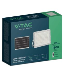 LED Ηλιακός Προβολέας 20W με Τηλεχειριστήριο V-TAC Λευκός IP65 1800lm Ψυχρό Λευκό 6400K – 7845