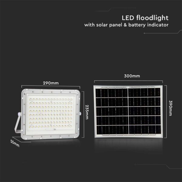 LED Ηλιακός Προβολέας 20W με Τηλεχειριστήριο V-TAC Λευκός IP65 1800lm Ψυχρό Λευκό 6400K – 7845