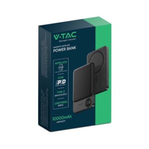 Μαγνητικό Power Bank με Ασύρματη Φόρτιση 10000mAh Σκούρο Γκρι V-TAC – 7849