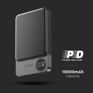 Μαγνητικό Power Bank με Ασύρματη Φόρτιση 10000mAh Σκούρο Γκρι V-TAC – 7849
