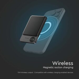 Μαγνητικό Power Bank με Ασύρματη Φόρτιση 5000mAh V-TAC Σκούρο Γκρι – 7850