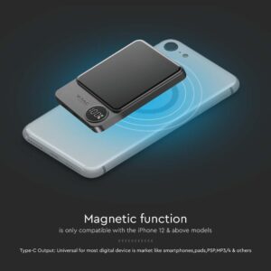 Μαγνητικό Power Bank με Ασύρματη Φόρτιση 5000mAh V-TAC Σκούρο Γκρι – 7850