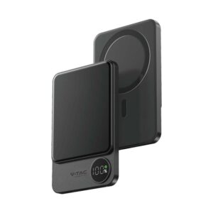 Μαγνητικό Power Bank με Ασύρματη Φόρτιση 5000mAh V-TAC Σκούρο Γκρι – 7850