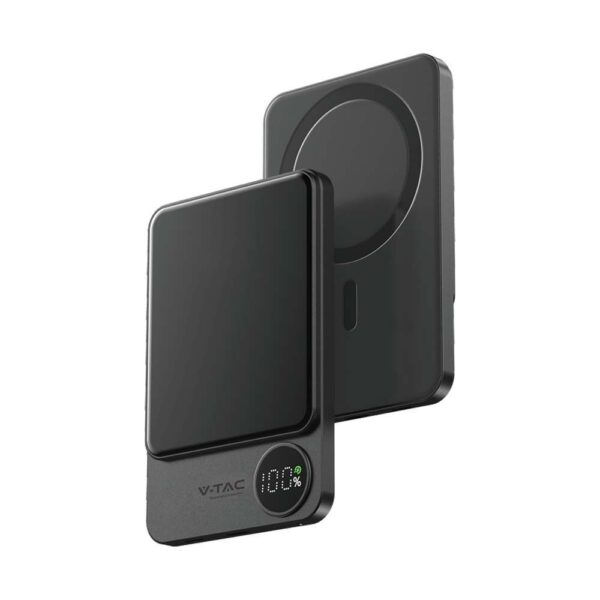 Μαγνητικό Power Bank με Ασύρματη Φόρτιση 5000mAh V-TAC Σκούρο Γκρι – 7850