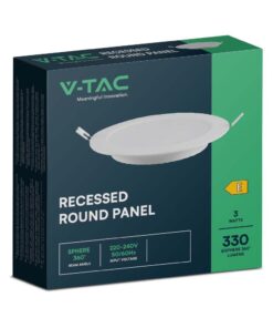 LED Panel Χωνευτό Στρογγυλό 3W Φ90 V-TAC 330lm Θερμό Λευκό 3000K – 7855