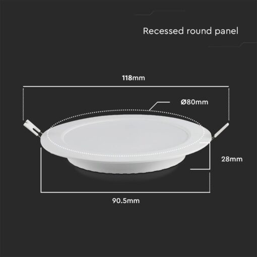 LED Panel Χωνευτό Στρογγυλό 3W Φ90 V-TAC 330lm Θερμό Λευκό 3000K – 7855