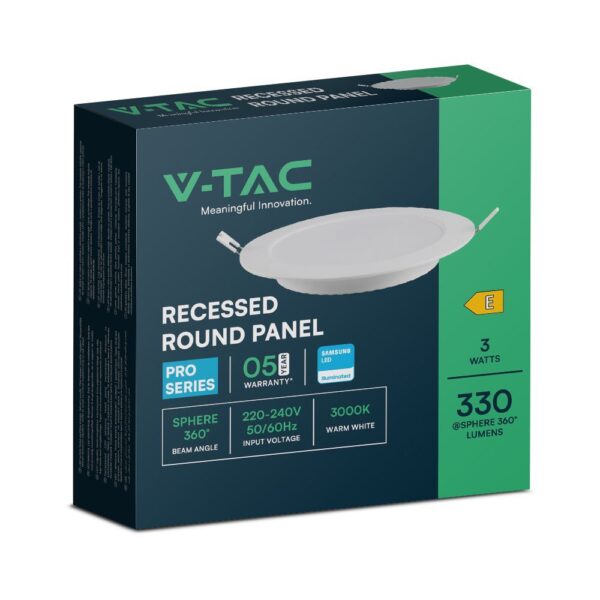 3W LED Panel V-TAC SAMSUNG Chip Χωνευτό Κυκλικό Φ9cm 330lm 3000K V-TAC – 78551