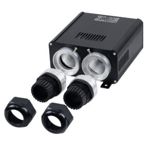 GloboStar® 78566 Μηχανή Οπτικής Ίνας Διπλής Κεφαλής – Fiber Optic Light Machine Double Head LED 45W AC 220-240V με Ασύρματο Χειριστήριο RF 2.4Ghz Μ16 x Π26 x Υ8.5cm RGB – 2 Years Warranty