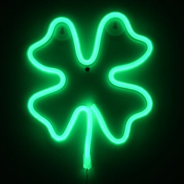 GloboStar® 78572 Φωτιστικό Ταμπέλα Φωτεινή Επιγραφή NEON LED Σήμανσης FOUR LEAF CLOVER 5W με Καλώδιο Τροφοδοσίας USB - Μπαταρίας 3xAAA (Δεν Περιλαμβάνονται) - Πράσινο - Image 2