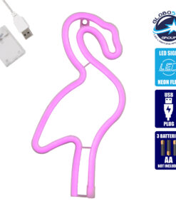 GloboStar® 78573 Φωτιστικό Ταμπέλα Φωτεινή Επιγραφή NEON LED Σήμανσης FLAMINGO 5W με Καλώδιο Τροφοδοσίας USB – Μπαταρίας 3xAAA (Δεν Περιλαμβάνονται) – Ροζ