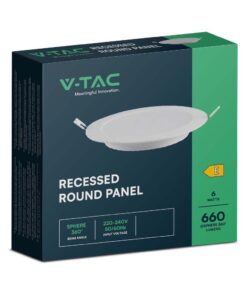 LED Panel Χωνευτό Στρογγυλό 6W Φ120 V-TAC 660lm Θερμό Λευκό 3000K – 7858