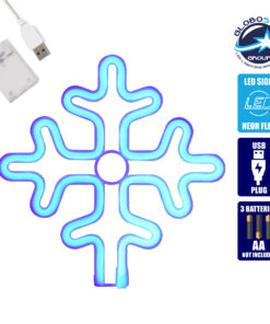 GloboStar® 78580 Φωτιστικό Ταμπέλα Φωτεινή Επιγραφή NEON LED Σήμανσης SNOWFLAKE 5W με Καλώδιο Τροφοδοσίας USB – Μπαταρίας 3xAAA (Δεν Περιλαμβάνονται) – Γαλάζιο