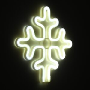GloboStar® 78581 Φωτιστικό Ταμπέλα Φωτεινή Επιγραφή NEON LED Σήμανσης SNOWFLAKE 5W με Καλώδιο Τροφοδοσίας USB – Μπαταρίας 3xAAA (Δεν Περιλαμβάνονται) – Ψυχρό Λευκό 6000K