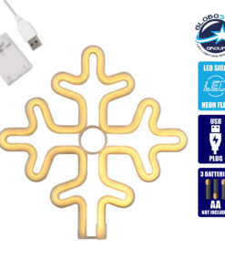 GloboStar® 78582 Φωτιστικό Ταμπέλα Φωτεινή Επιγραφή NEON LED Σήμανσης SNOWFLAKE 5W με Καλώδιο Τροφοδοσίας USB – Μπαταρίας 3xAAA (Δεν Περιλαμβάνονται) – Θερμό Λευκό 2700K