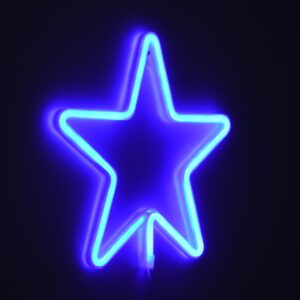 GloboStar® 78583 Φωτιστικό Ταμπέλα Φωτεινή Επιγραφή NEON LED Σήμανσης STAR 5W με Καλώδιο Τροφοδοσίας USB – Μπαταρίας 3xAAA (Δεν Περιλαμβάνονται) – Γαλάζιο