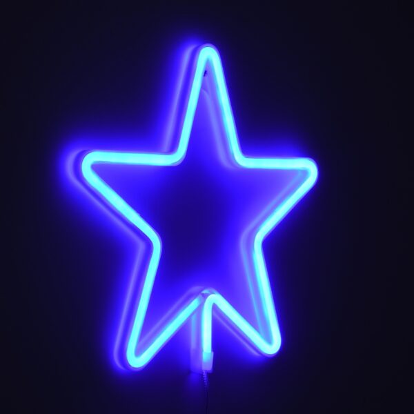 GloboStar® 78583 Φωτιστικό Ταμπέλα Φωτεινή Επιγραφή NEON LED Σήμανσης STAR 5W με Καλώδιο Τροφοδοσίας USB – Μπαταρίας 3xAAA (Δεν Περιλαμβάνονται) – Γαλάζιο