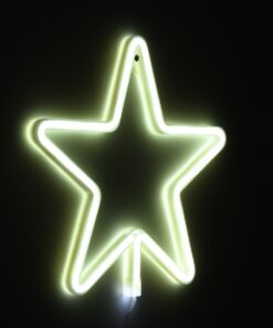 GloboStar® 78584 Φωτιστικό Ταμπέλα Φωτεινή Επιγραφή NEON LED Σήμανσης STAR 5W με Καλώδιο Τροφοδοσίας USB – Μπαταρίας 3xAAA (Δεν Περιλαμβάνονται) – Ψυχρό Λευκό 6000K
