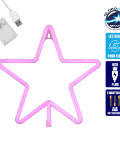 GloboStar® 78586 Φωτιστικό Ταμπέλα Φωτεινή Επιγραφή NEON LED Σήμανσης STAR 5W με Καλώδιο Τροφοδοσίας USB – Μπαταρίας 3xAAA (Δεν Περιλαμβάνονται) – Ροζ