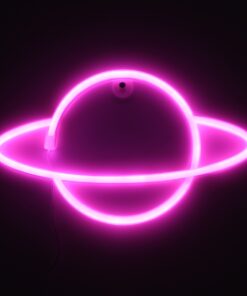 GloboStar® 78588 Φωτιστικό Ταμπέλα Φωτεινή Επιγραφή NEON LED Σήμανσης PLANET SATURN 5W με Καλώδιο Τροφοδοσίας USB – Μπαταρίας 3xAAA (Δεν Περιλαμβάνονται) – Ροζ