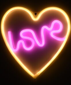 GloboStar® 78591 Φωτιστικό Ταμπέλα Φωτεινή Επιγραφή NEON LED Σήμανσης LOVE & HEART 5W με Καλώδιο Τροφοδοσίας USB – Μπαταρίας 3xAAA (Δεν Περιλαμβάνονται) – Ροζ & Θερμό Λευκό 2700K