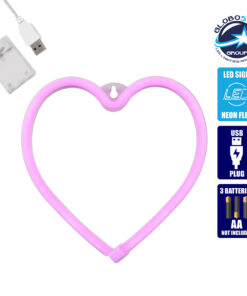 GloboStar® 78592 Φωτιστικό Ταμπέλα Φωτεινή Επιγραφή NEON LED Σήμανσης HEART 5W με Καλώδιο Τροφοδοσίας USB – Μπαταρίας 3xAAA (Δεν Περιλαμβάνονται) – Ροζ