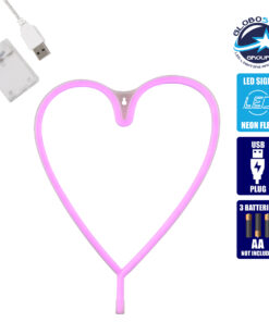 GloboStar® 78593 Φωτιστικό Ταμπέλα Φωτεινή Επιγραφή NEON LED Σήμανσης HEART LINE 5W με Καλώδιο Τροφοδοσίας USB – Μπαταρίας 3xAAA (Δεν Περιλαμβάνονται) – Ροζ