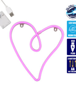 GloboStar® 78594 Φωτιστικό Ταμπέλα Φωτεινή Επιγραφή NEON LED Σήμανσης CALLIGRAPHIC HEART LINE 5W με Καλώδιο Τροφοδοσίας USB – Μπαταρίας 3xAAA (Δεν Περιλαμβάνονται) – Ροζ