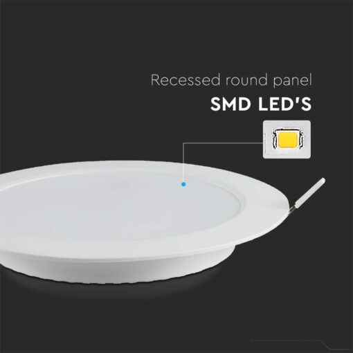 12W LED SAMSUNG Chip Panel Στρογγυλό Φ120 Χωνευτό 1200lm Θερμό 3000K VTAC – 78611